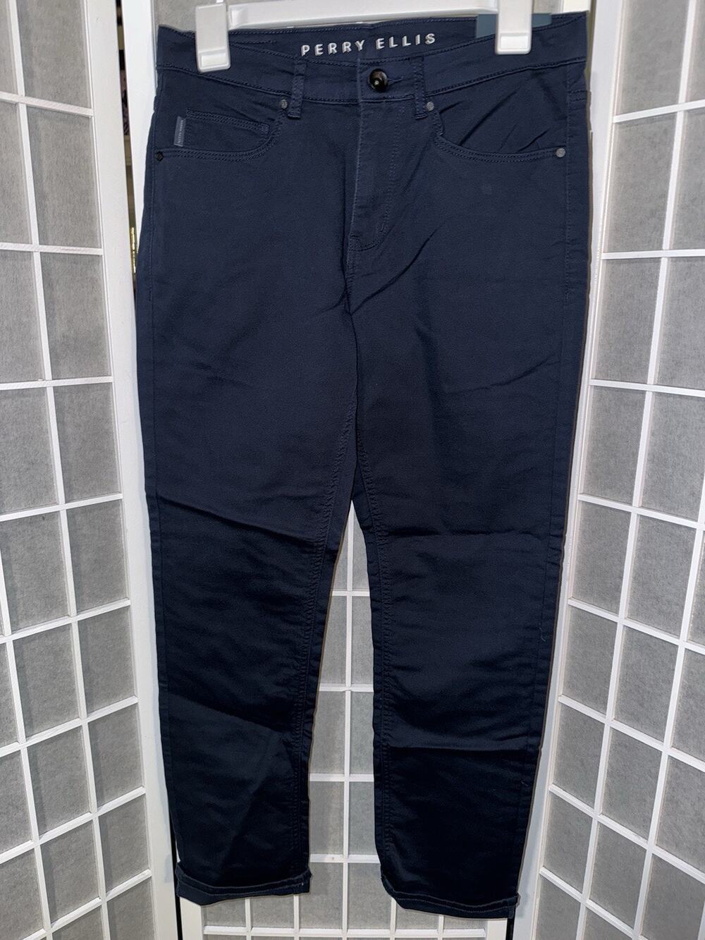Perry Ellis Mens Slim Fit Dress Pants 28x32 Blue Dark Sapphire NWT